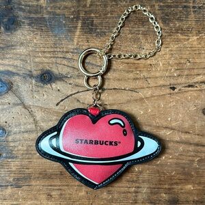 Starbucks 2021 Valentine’s Day Golden Crown Cup Charm Keychain Heart Planet